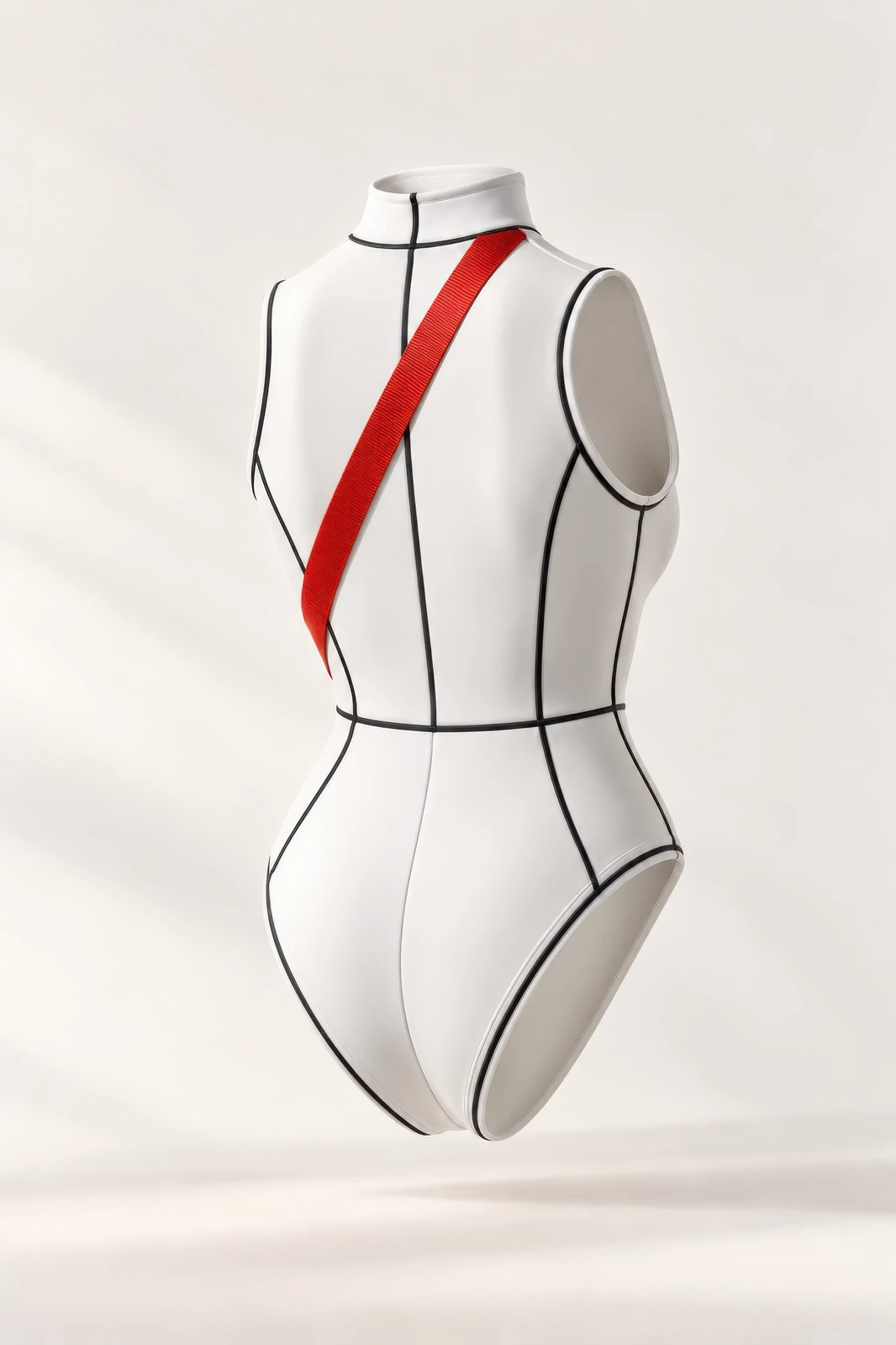 One-piece in white with the red strap