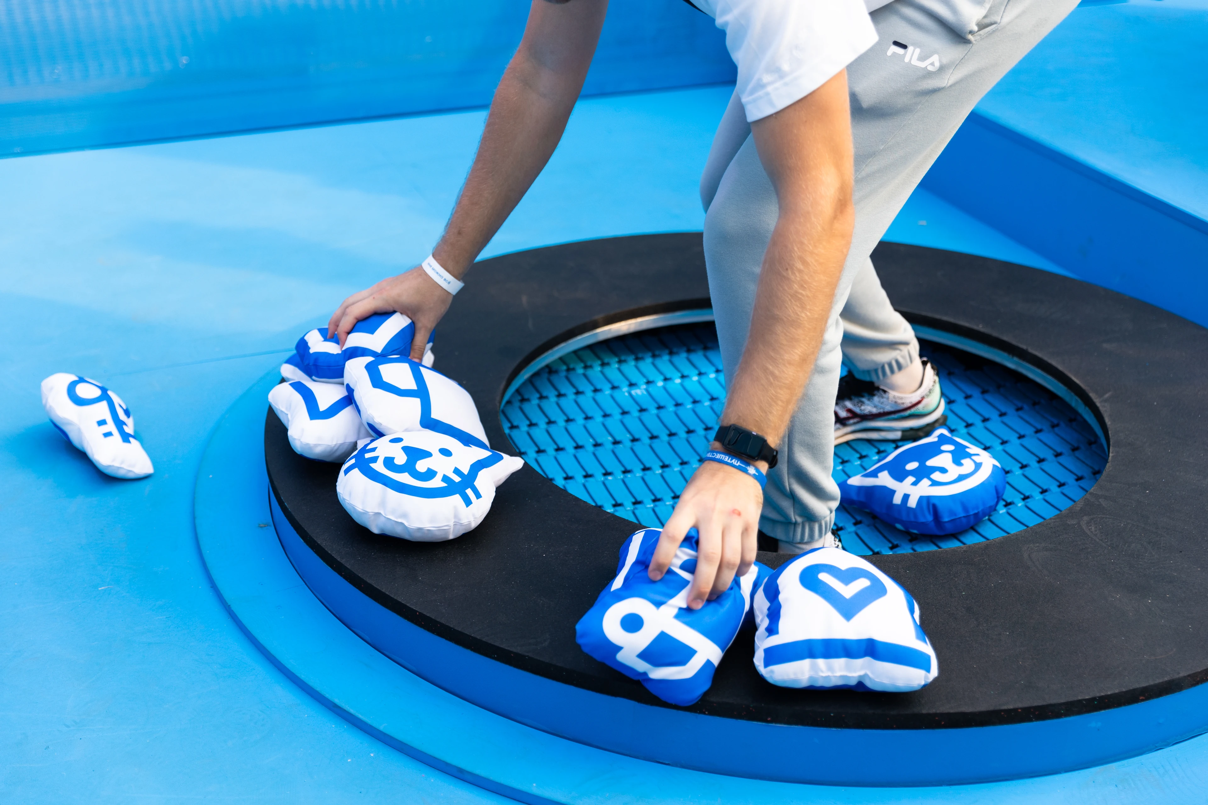 Ring toss game with campaign pillows