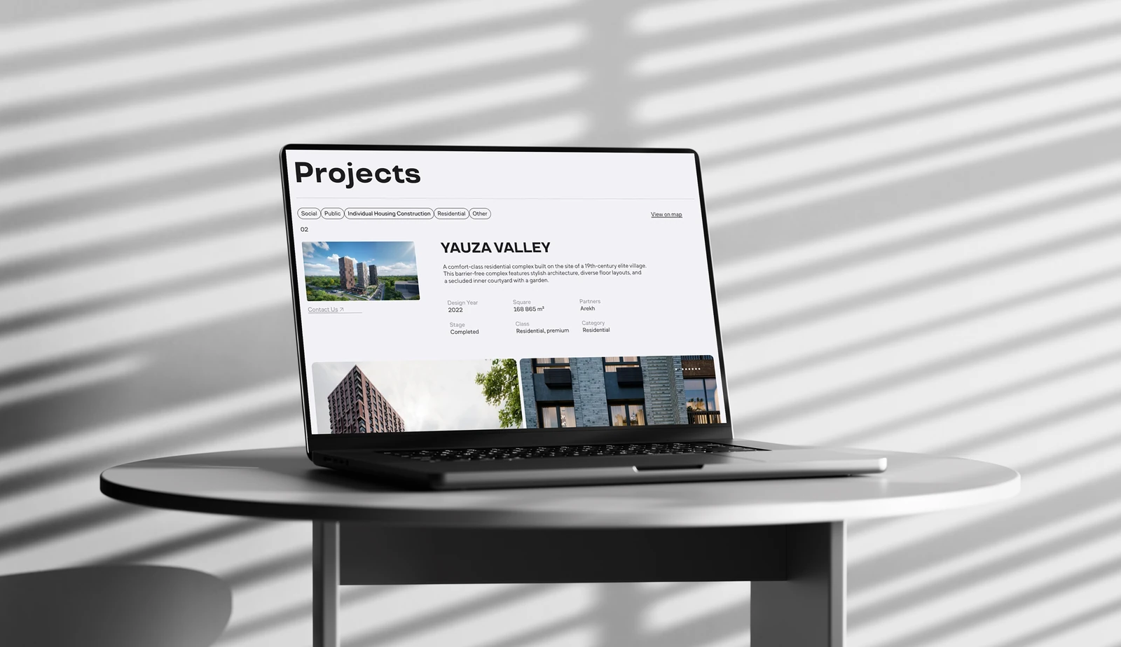 Projects page on a laptop