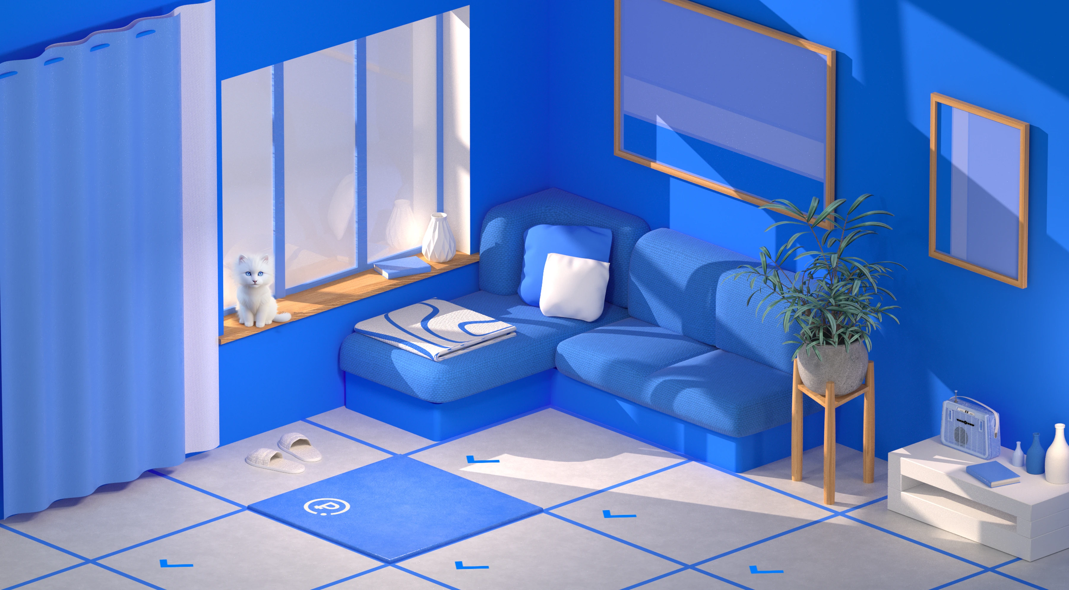3D living room in Samolet blue