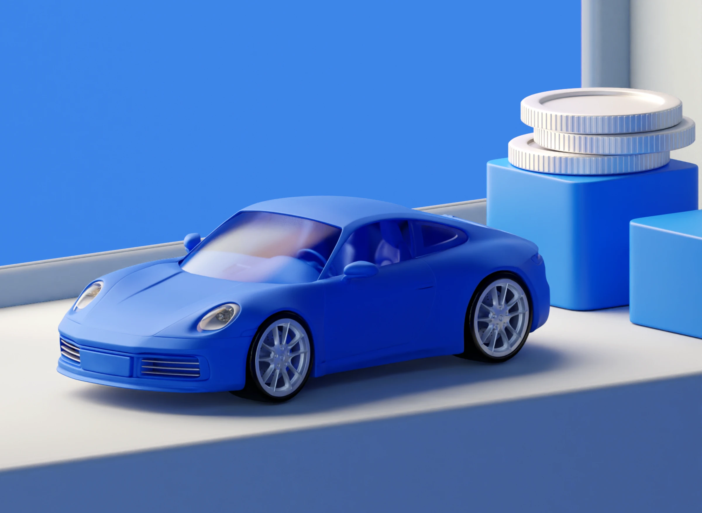 Blue sports car on a 3D stage