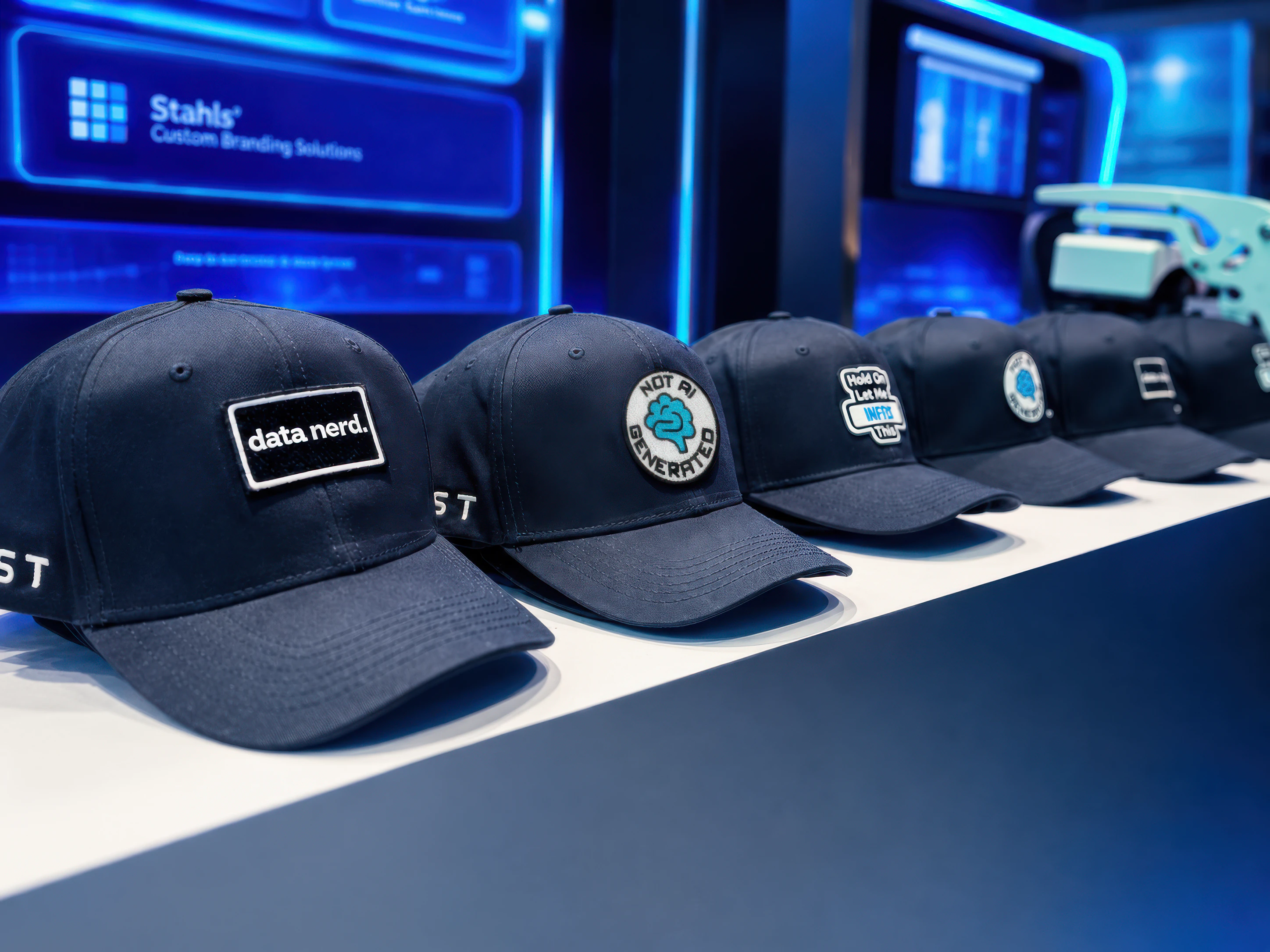 Custom VAST caps with embroidered patches
