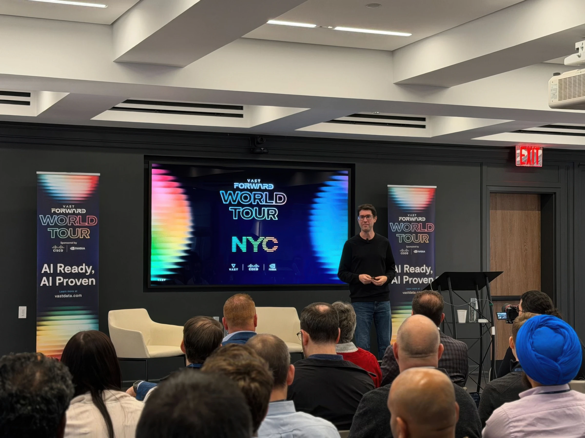 The New York room with the NYC code on screen